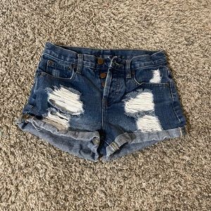 Distressed jean shorts